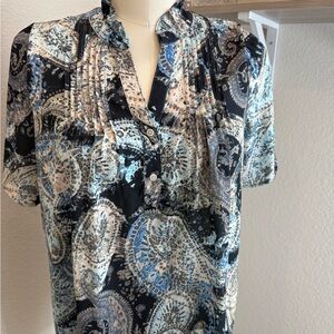 T Tahari Black and Blue Paisley Blouse